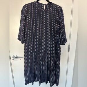 Vintage Christian Dior 100% Silk Monogram Pleated Midi Dress  (Hand Sewn)